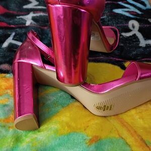 Vibrant Metallic Pink Block Heels
